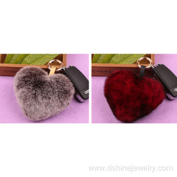 Fur Bag Genuine Rex Rabbit Heart Shape Fur Ball Key Chain